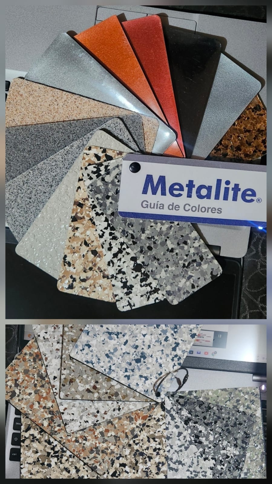 Muestrario de acabados y hojuela decorativa Metalite